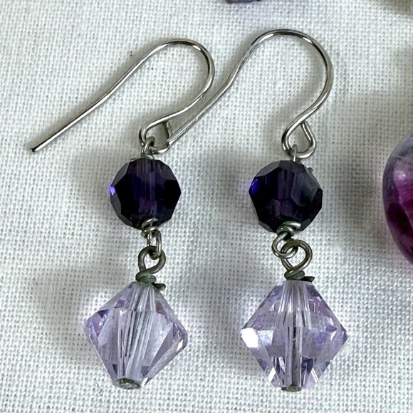 3 Pairs Purple Earrings Lot: Gemstone Bead, Crystal, Stud - Picture 5 of 5